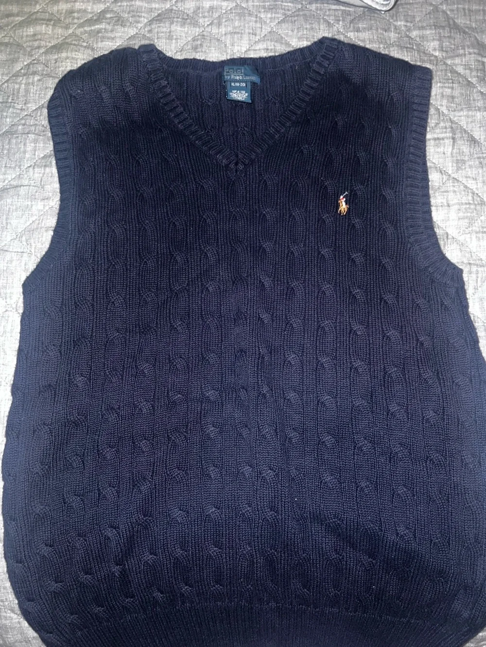 Ralph Lauren Navy Cable-Knit V-Neck Sweater Vest with Polo Pony